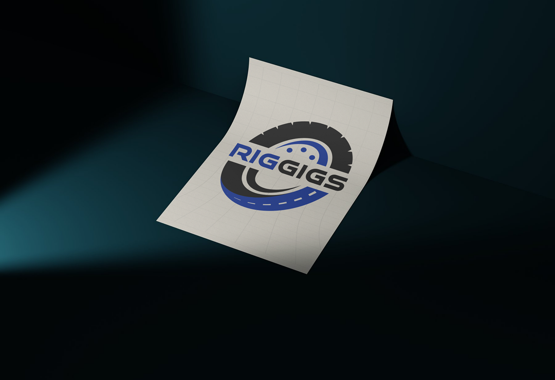 RigGigs logo design printed on a piece of paper